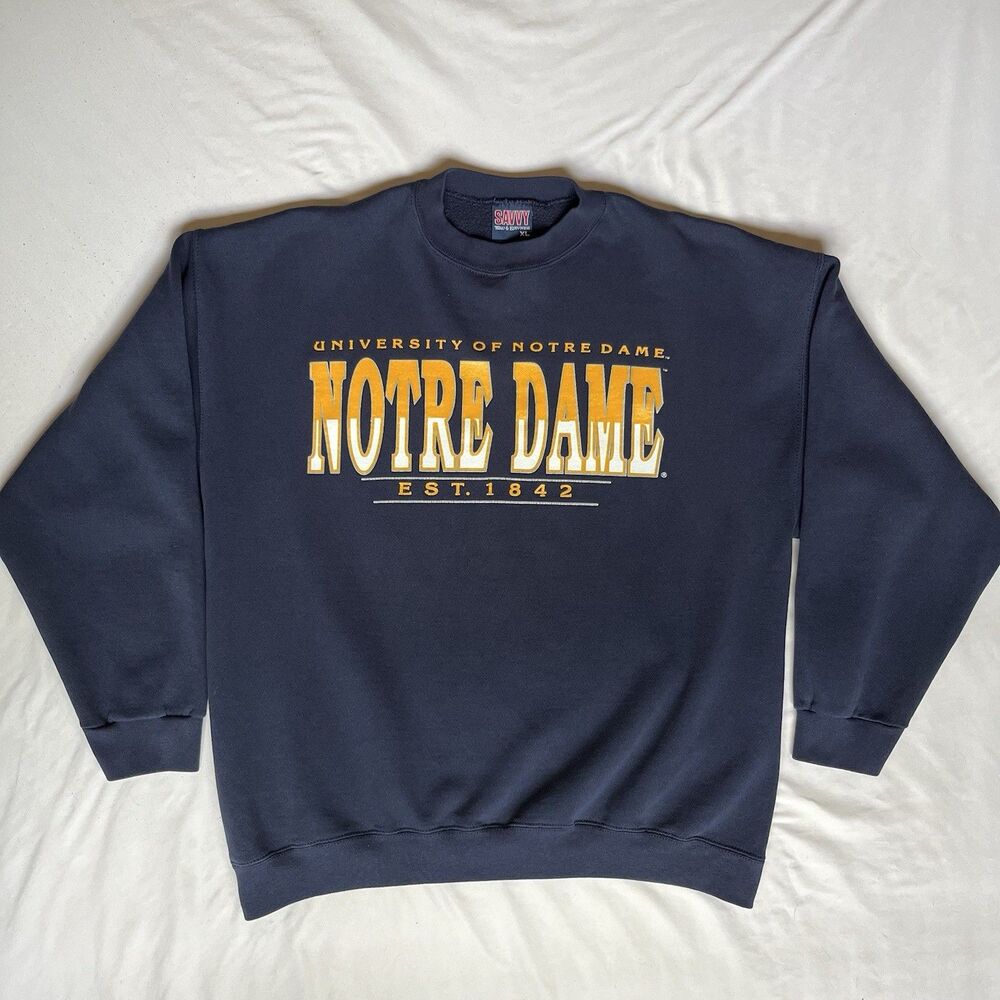 Vintage Notre Dame Sweatshirt Mens XL USA Made Savvy University Crew Neck 90s